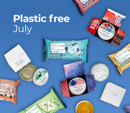 Blue background with plastic free wipes and mum skincare